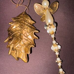 Unique Vintage Gold Leaf and angel Ornament set of 2